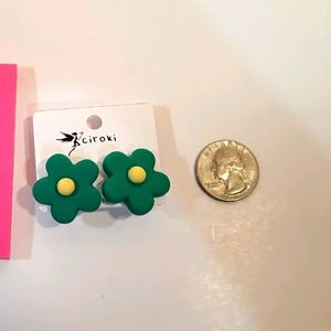 Dark Green and Yellow Flower Stud Earrings